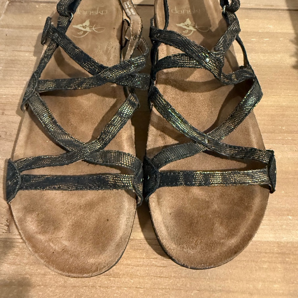 Dansko Black and Gold Strappy Sandals